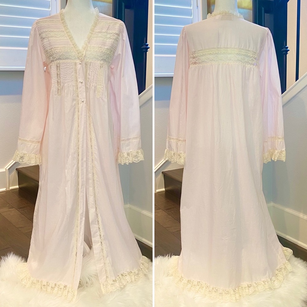🌺SOLD🌺 Victoria’s Secret GOLD LABEL 90s Pink Prairie Maxi Gown Robe Renn Dress - Picture 4 of 9